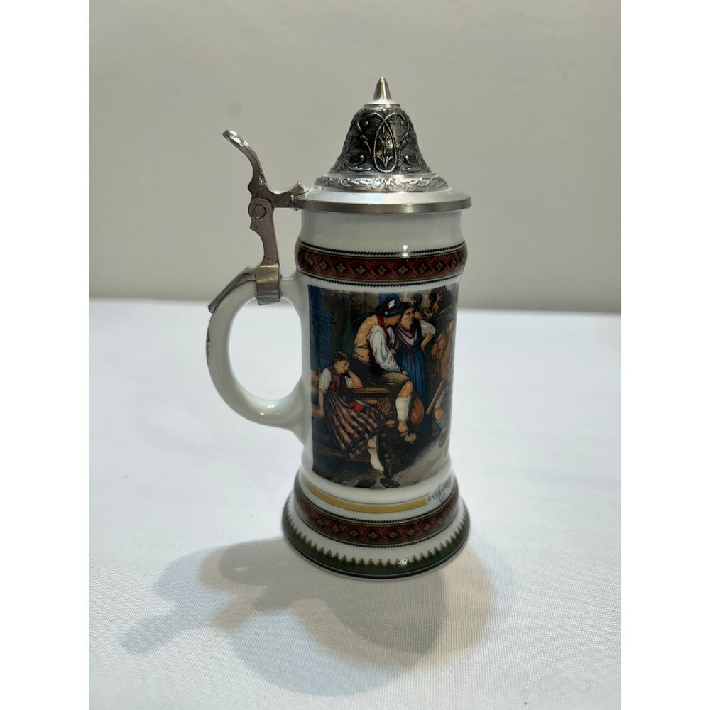 Vintage 1990s Authentic Zimmermann German Stein Porcelain‎ Pure Pewter Lid 5in